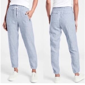 Athleta Cabo Linen Jogger Pants Womens 8 Blue Drawstring Pockets Coastal Travel